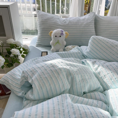 Enfärgad Seersucker Enkel Sängkläder Set