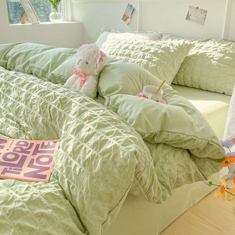 Enfärgad Seersucker Enkel Sängkläder Set