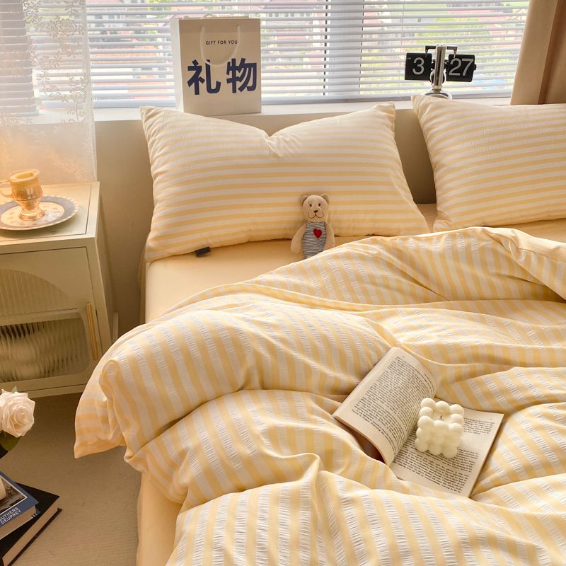 Enfärgad Seersucker Enkel Sängkläder Set