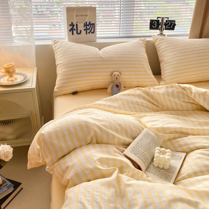 Enfärgad Seersucker Enkel Sängkläder Set