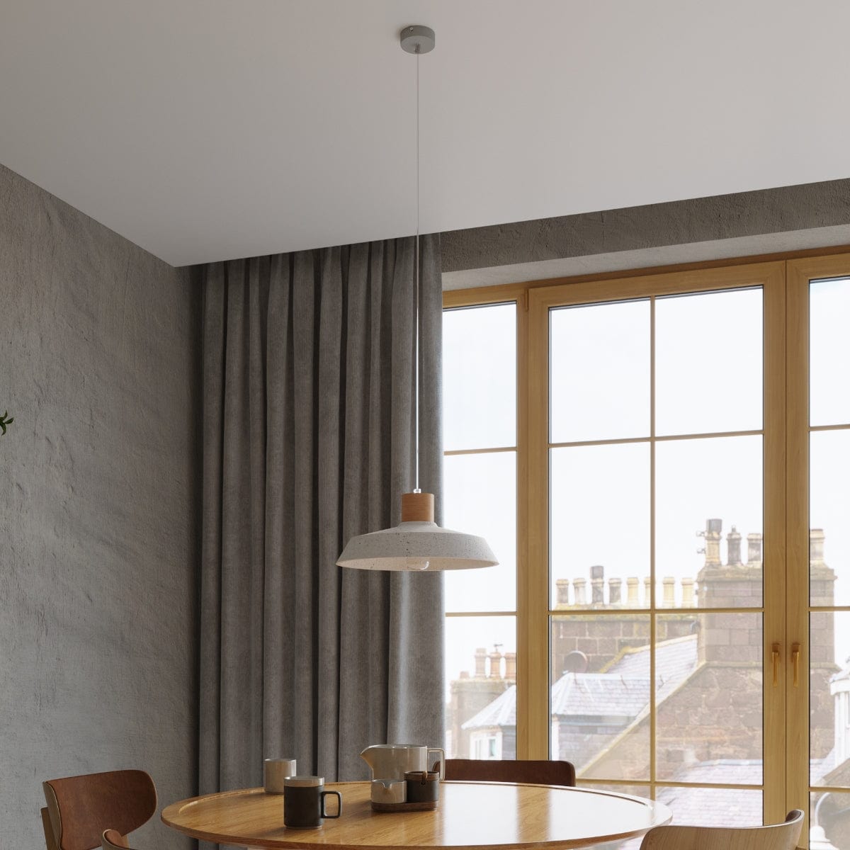 AFRA Betongpendel - Industriell Loftdesign - E27 Glödlampa Kompatibel - Ljusgrå Hållbar Betongskärm
