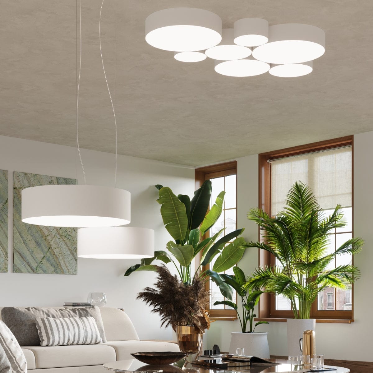 Arena Designer Taklampa - Vit - 2xE27 LED - Modern PVC Lampa