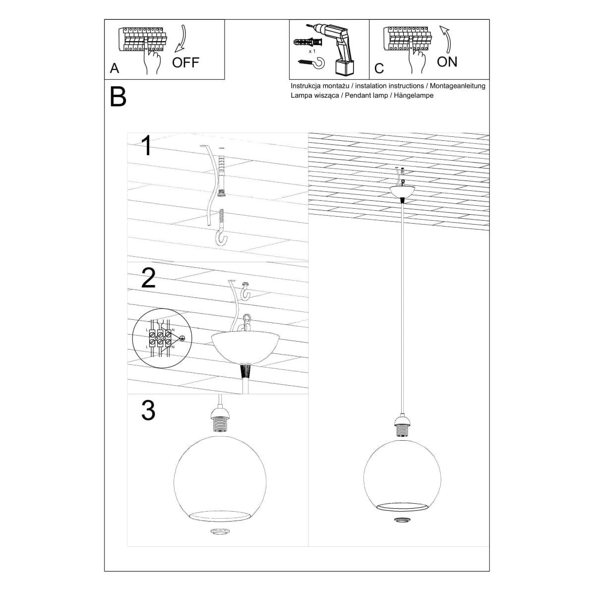 BALL Glaspendellampa - Sphärdesign - 8 färgalternativ - E27-lampa kompatibel - Jämn ljusdistribution