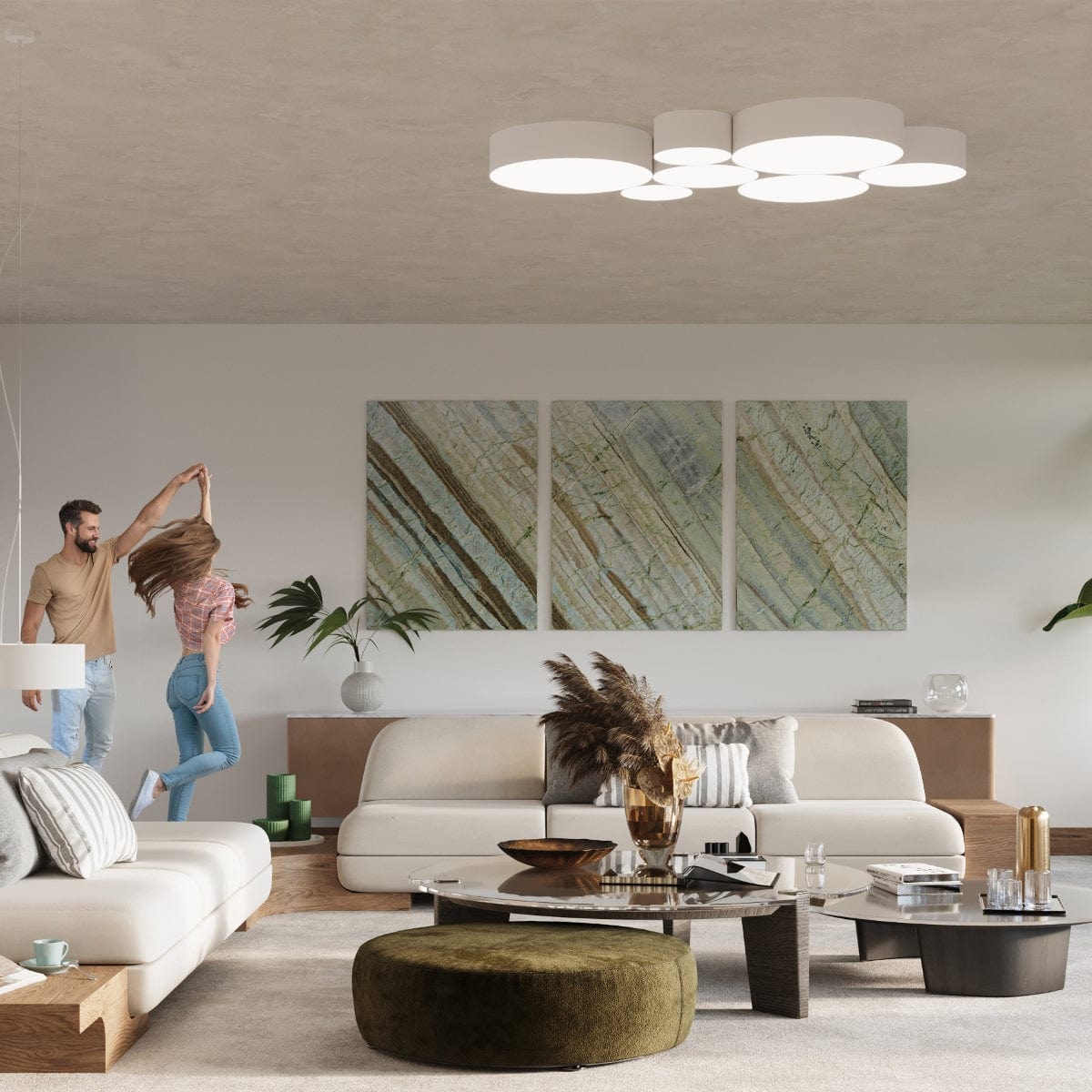 Taklampa Arena 55 Vit - Rund Minimalistisk Design - Utbytbara E27-lampor - Lätt underhåll - Hållbar och Elegant Belysningslösning