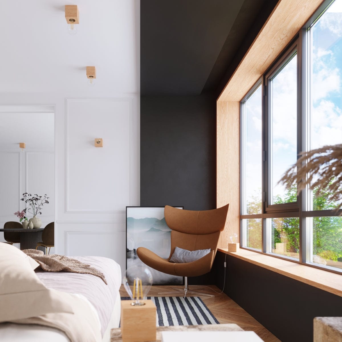 Taklampa Ariz Naturligt Trä - Minimalistisk Trä Takarmatur - Utbytbar E27 Lampa - Hållbar för Loft - Industriell - Moderna Interiörer