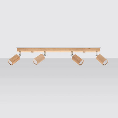 Taklampa Berg 4 Naturligt Trä - Trä Takljus - Fyra Rörliga Lampskärmar - Varm och Stilig Belysning - Kompatibel med GU10 Ljuskällor