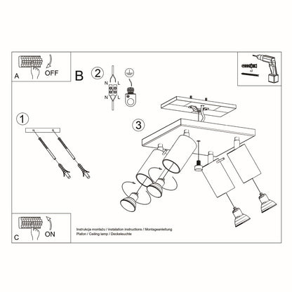 Taklampa Ring 4 Krom - 4-Skärm Takljusarmatur - Justerbara Armar - Lätt Installation - Hållbart Stål - Utbytbart GU10 Ljus