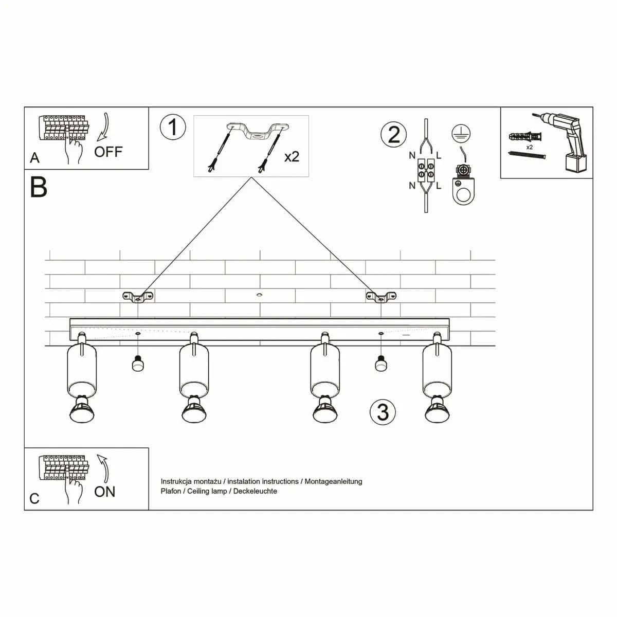 Taklampa Ring 4 L Svart - 4-Skärmad Takbelysningsarmatur - Justerbara Armar - Enkel Installation - Hållbar Pulverlackerad Stål - Utbytbara GU10 Ljuskällor