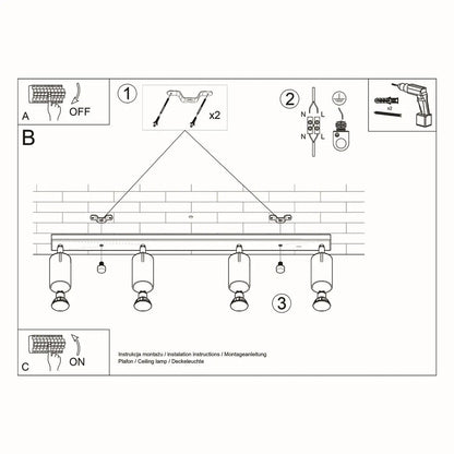 Taklampa Ring 4 L Svart - 4-Skärmad Takbelysningsarmatur - Justerbara Armar - Enkel Installation - Hållbar Pulverlackerad Stål - Utbytbara GU10 Ljuskällor