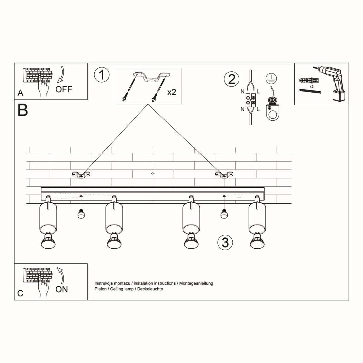 Taklampa Ring 4 L Vit - 4-Skugga Justerbar Belysning - Lätt Installation - Hållbar Stål - Utbytbara GU10 Lampor
