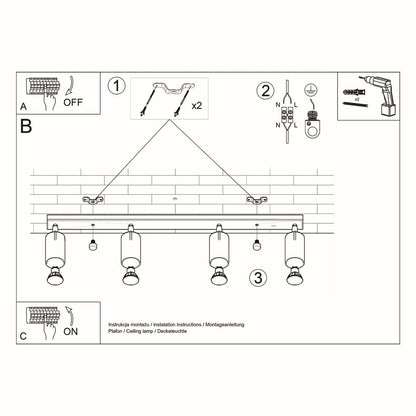 Taklampa Ring 4 L Vit - 4-Skugga Justerbar Belysning - Lätt Installation - Hållbar Stål - Utbytbara GU10 Lampor