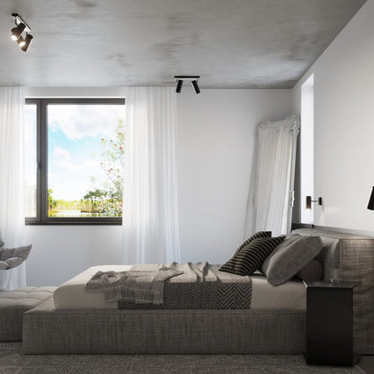 DIREZIONE Taklampa - 2-ljus Svart - Minimalistisk Modern Design - Justerbara Spotlights - GU10 Lampa Kompatibilitet - Perfekt för Vardagsrum och Kök