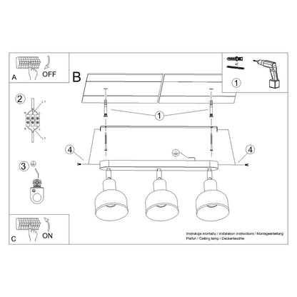 ELBA Taklampa - 3-Ljuskällor Svart - Minimalistisk Justerbar Design - LED Kompatibel - Energisnål - Idealisk för Modernt Inredning