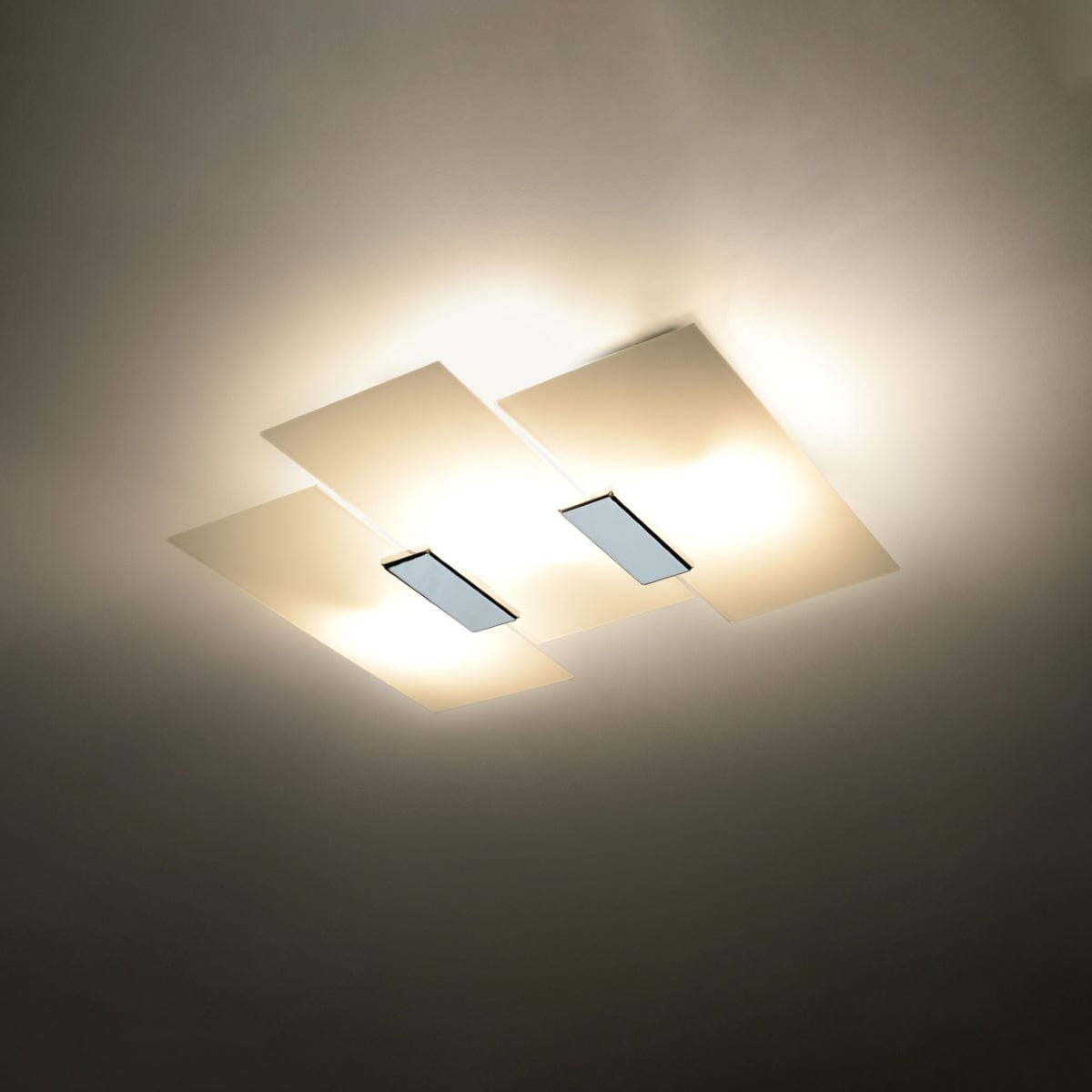 Fabiano Taklampa - Modern Krom &amp; Vit - Stål &amp; Glas - E27 Max 15W LED - Geometrisk Design