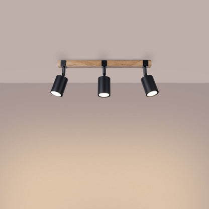 Fager Taklampa - 3-Ljus Svart - Riktad Belysning - Naturligt Trä &amp; Metall - Justerbara Skärmar - Skandinavisk Minimalistisk Design - Energikapabel