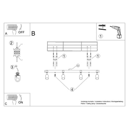 Fager Taklampa - 4-Ljus Svart - Riktad Belysning - Naturträ &amp; Metall - Justerbara Skärmar - Stort Skandinaviskt Design - Energibesparande
