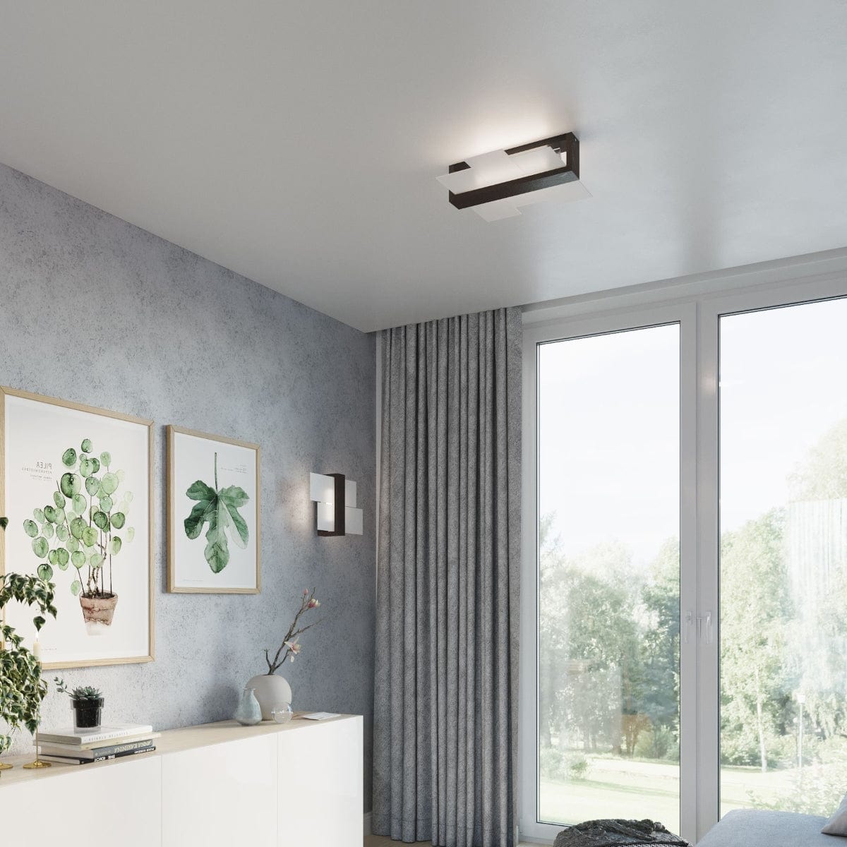 Feniks Modern Vägglampa - E27 - Trä &amp; Glas - Wenge - 43x12x30 cm