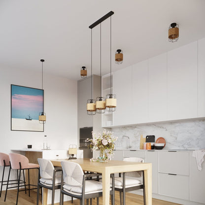 Gizur Taklampa - Modern Loft Stil - Svart Stål och Naturligt Trä - Varmt Ljus med Dekorativ Glödlampa - Mångsidig för Alla Interiörer - Unik Design Accent