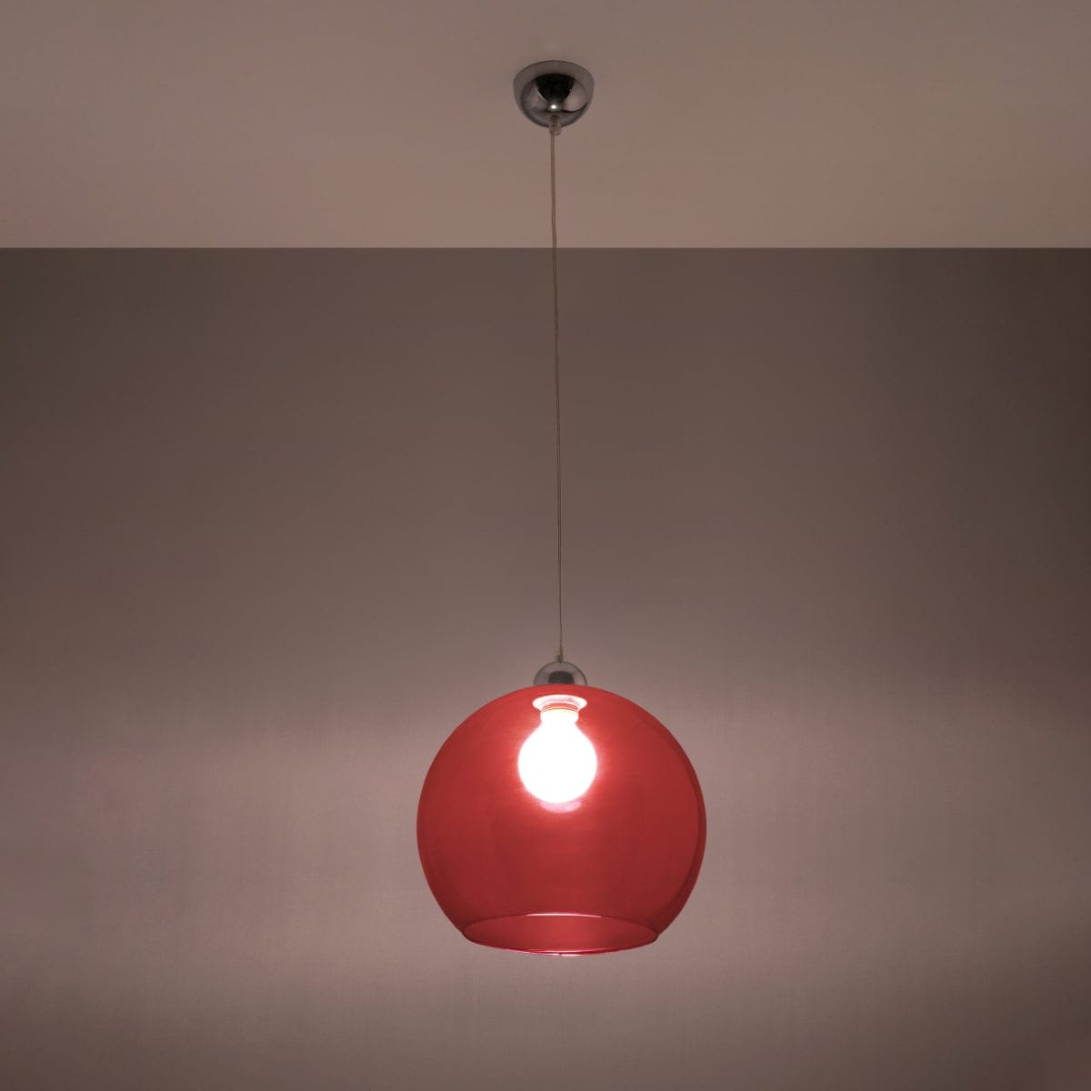 Glasbollpendellampa Röd - Elegant Hängande Lampa - 8 Färgalternativ - Bytbar E27 Lampa - Jämnt Spridd Ljus - Lätt att Rengöra