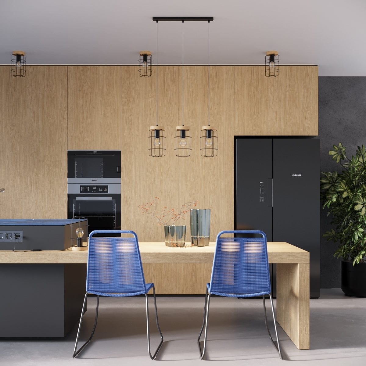 Gotto Taklampa - Modern Loft Design - Svart Stål och Naturligt Trä - Varm Lugnande Ljus - Hållbar Konstruktion - Perfekt för Klassiska och Moderna Interiörer