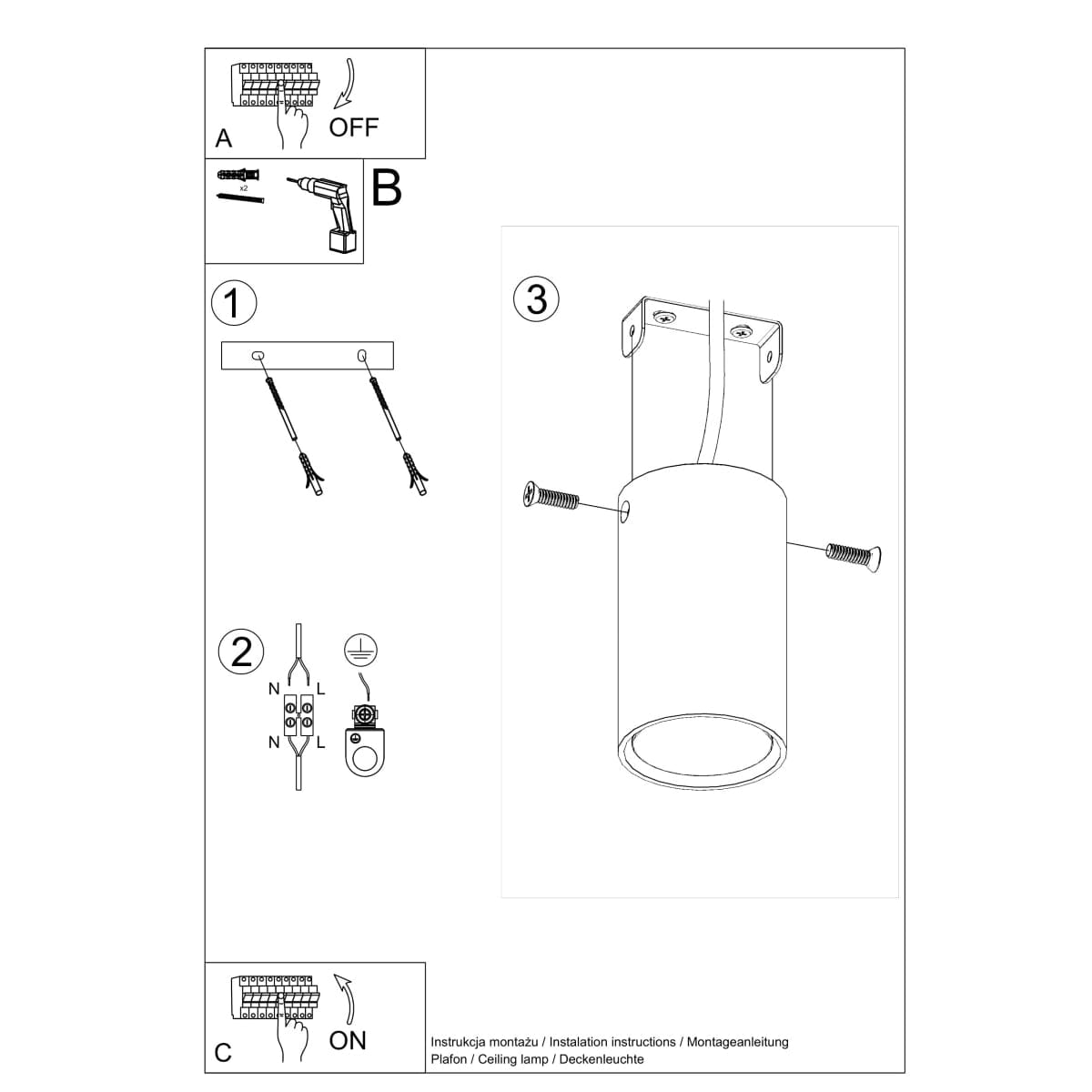 LAGOS 10 Vit Taklampa - Minimalistisk Modern Design - Hållbar Stål - Lätt att Installera - GU10 Lampa Kompatibel