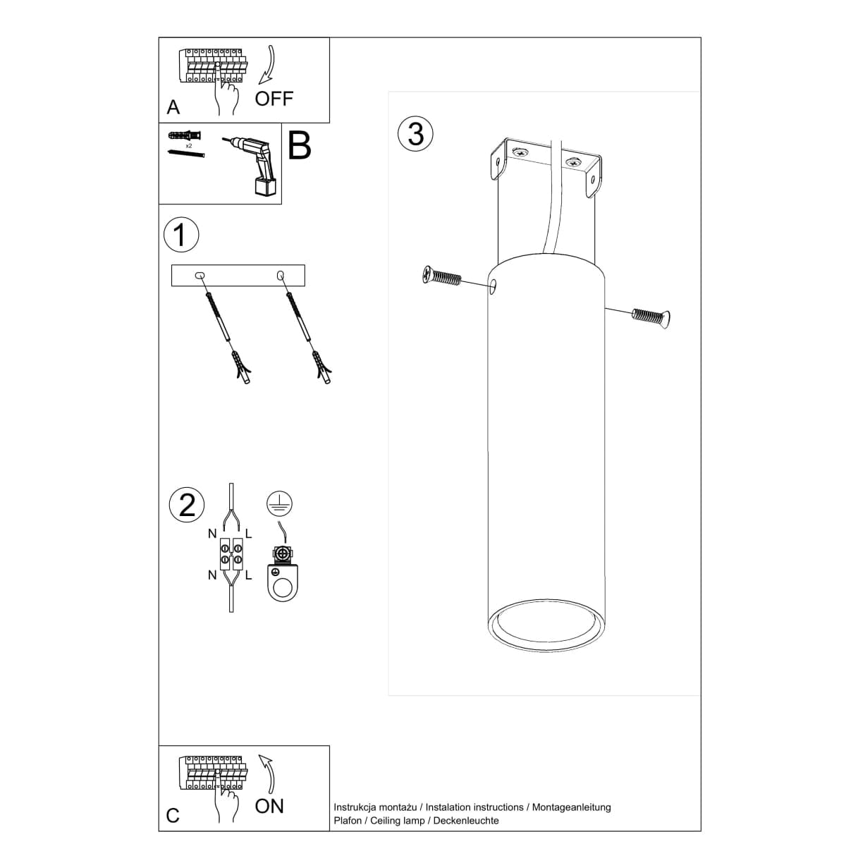 LAGOS 20 Svart Taklampa - Modern Cylindrisk Design - Hållbar Stål - Lätt Installation - GU10 Lampa Kompatibel