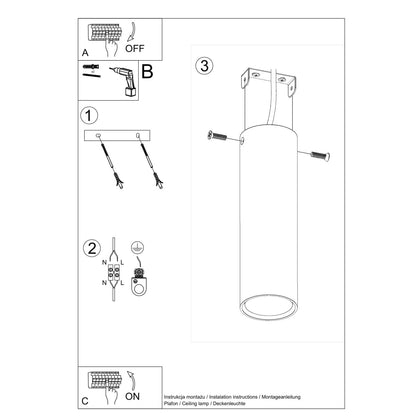 LAGOS 20 Svart Taklampa - Modern Cylindrisk Design - Hållbar Stål - Lätt Installation - GU10 Lampa Kompatibel