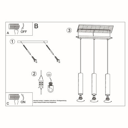 LAGOS - Pendelamp 3L Svart - Modern Hängande Lampa - Justerbar Sladd - Hållbar Stålskärm