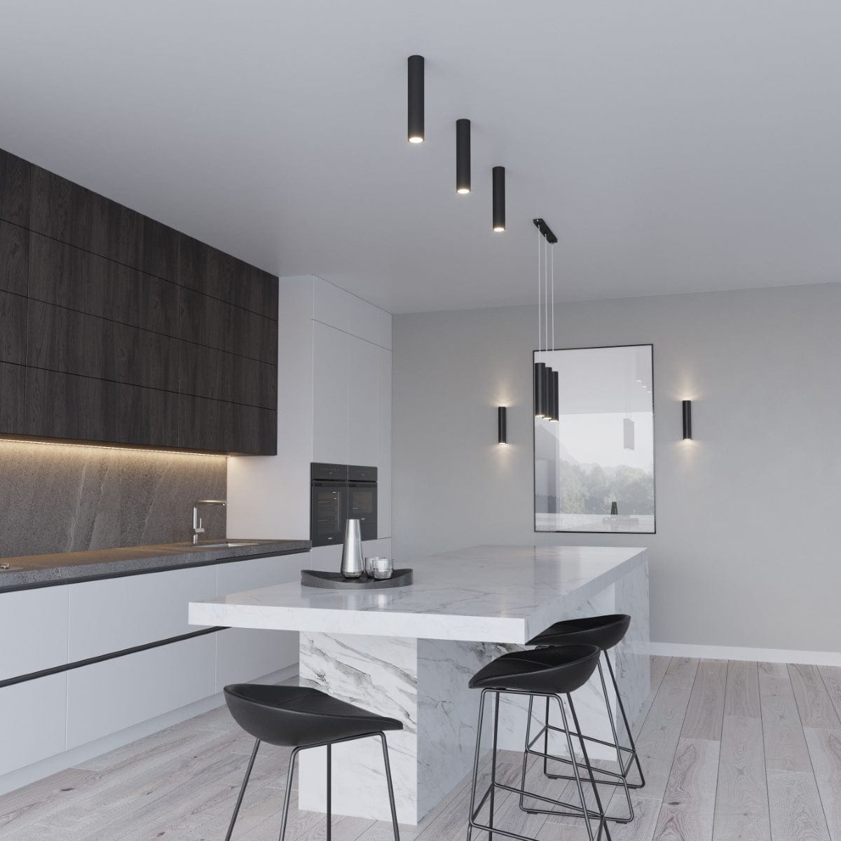 LAGOS - Pendelamp 3L Svart - Modern Hängande Lampa - Justerbar Sladd - Hållbar Stålskärm