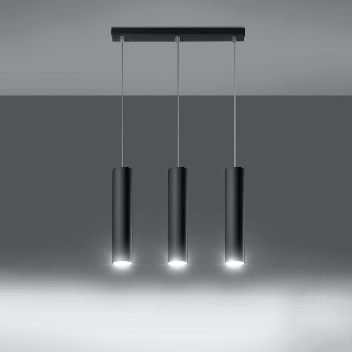 LAGOS - Pendelamp 3L Svart - Modern Hängande Lampa - Justerbar Sladd - Hållbar Stålskärm
