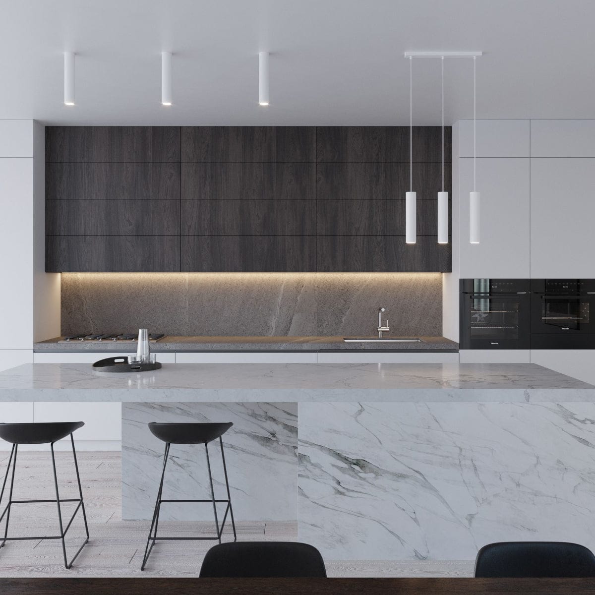 LAGOS - Pendellampa 3L Vit - Modern Hänglampa - Justerbar Sladd - Hållbar Stålskärm