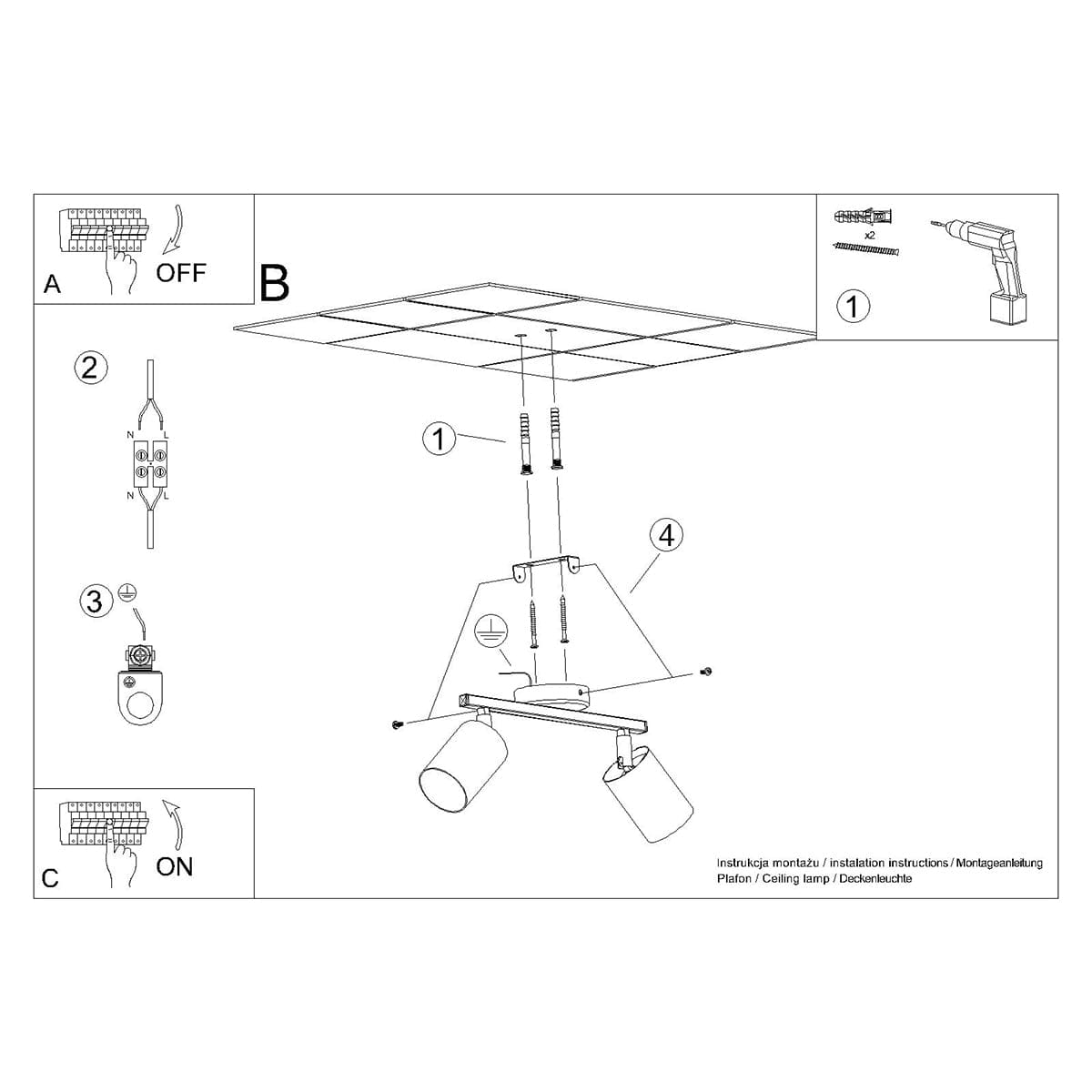 LEMMI 2 Svart Taklampa - Minimalistisk LED-belysning - Hög CRI - Justerbara armar - Energibesparande - 5-års garanti - Modern Interiörbelysning