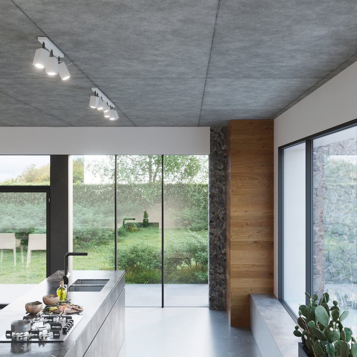 Merida Industrial White Fyrfaldig Spotlights - Justerbar Stål Taklampa, 25x25x16 cm