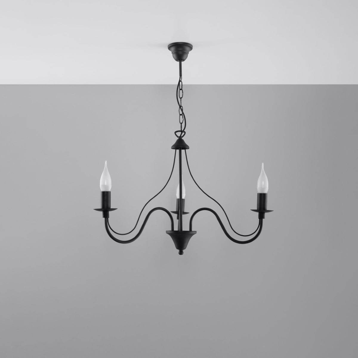 Minerwa Chandelier - 3-armad kandelaber design - E14 - Svart stålfinish - Klassisk elegans