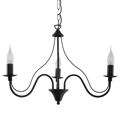 Minerwa Chandelier - 3-armad kandelaber design - E14 - Svart stålfinish - Klassisk elegans