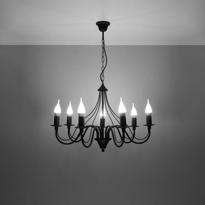 Minerwa Chandelier - 7-armad svart kandelaber - E14 - Stål - Tidlös elegans