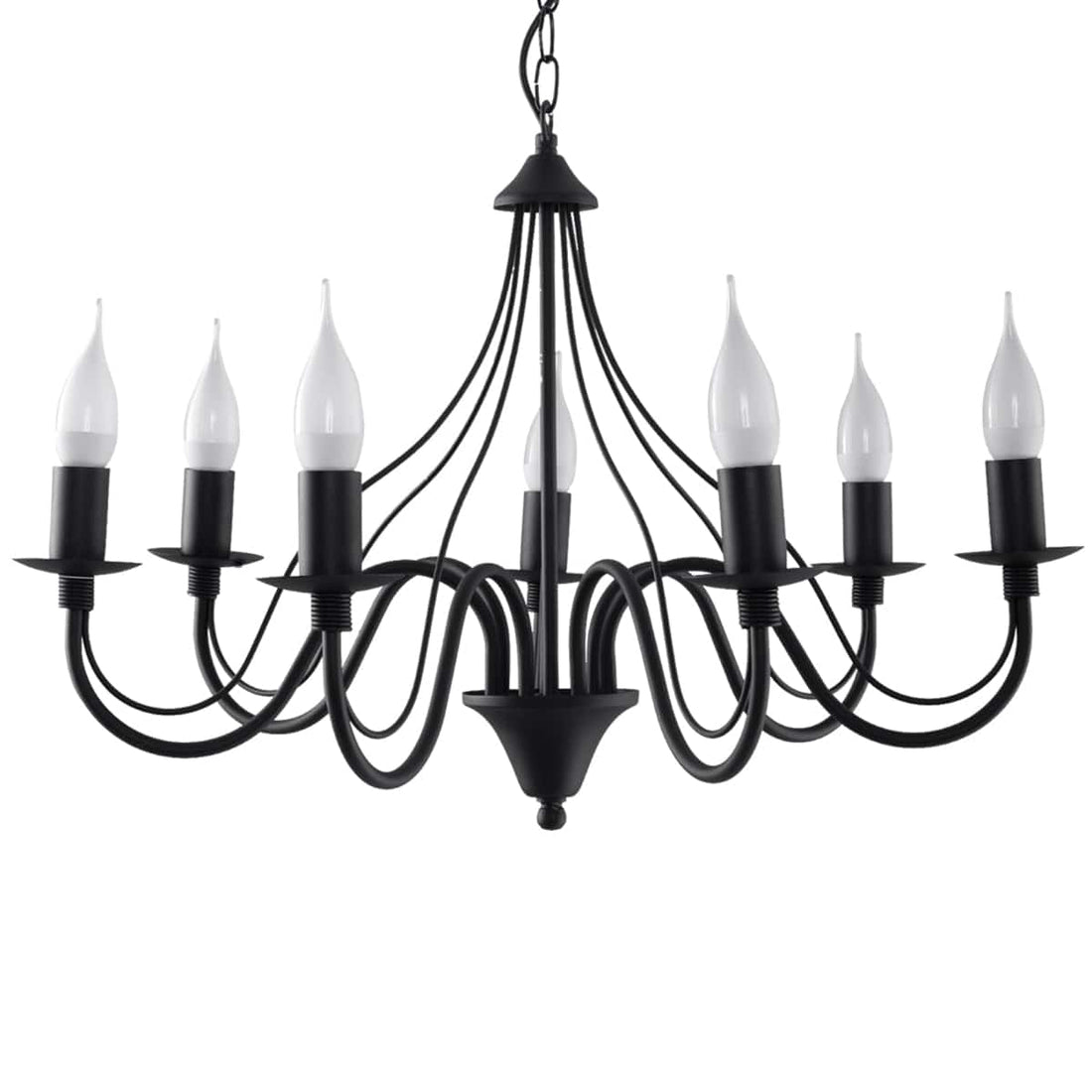Minerwa Chandelier - 7-armad svart kandelaber - E14 - Stål - Tidlös elegans