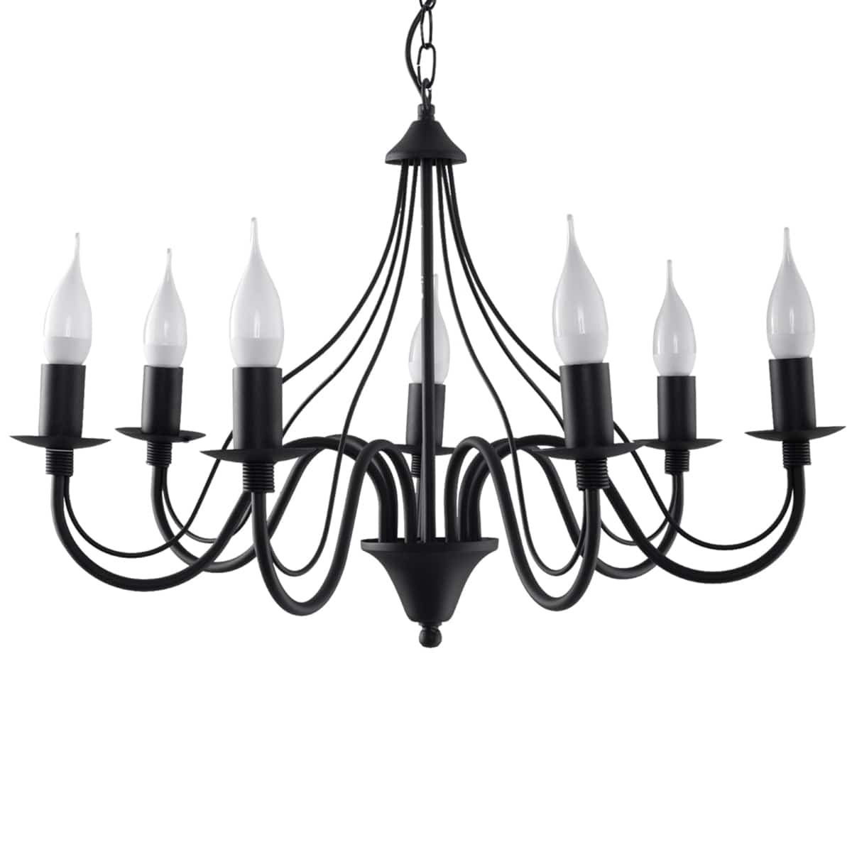 Minerwa Chandelier - 7-armad svart kandelaber - E14 - Stål - Tidlös elegans