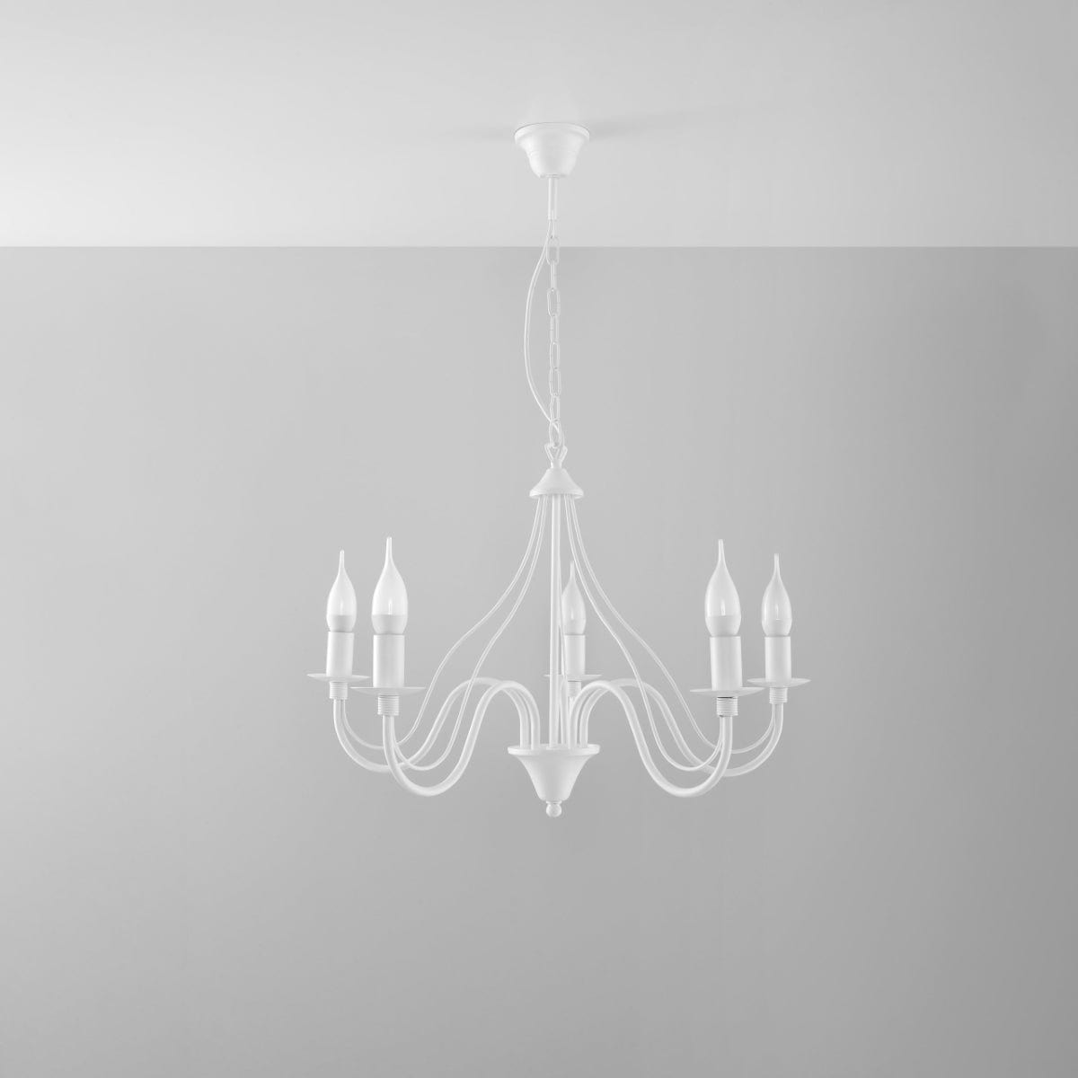 Minerwa Chandelier - Vit Stål - 5-Arm Kandelaberdesign - E14 LED Kompatibel