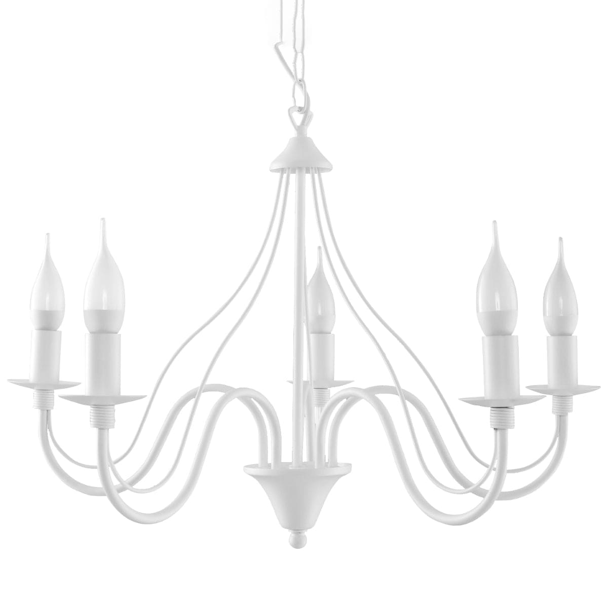 Minerwa Chandelier - Vit Stål - 5-Arm Kandelaberdesign - E14 LED Kompatibel
