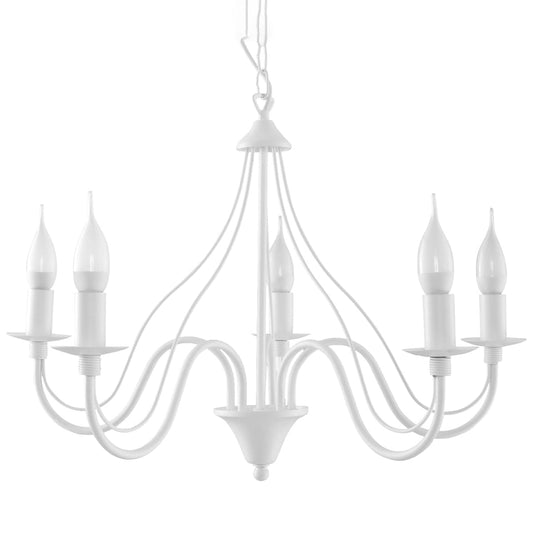 Minerwa Chandelier - Vit Stål - 5-Arm Kandelaberdesign - E14 LED Kompatibel