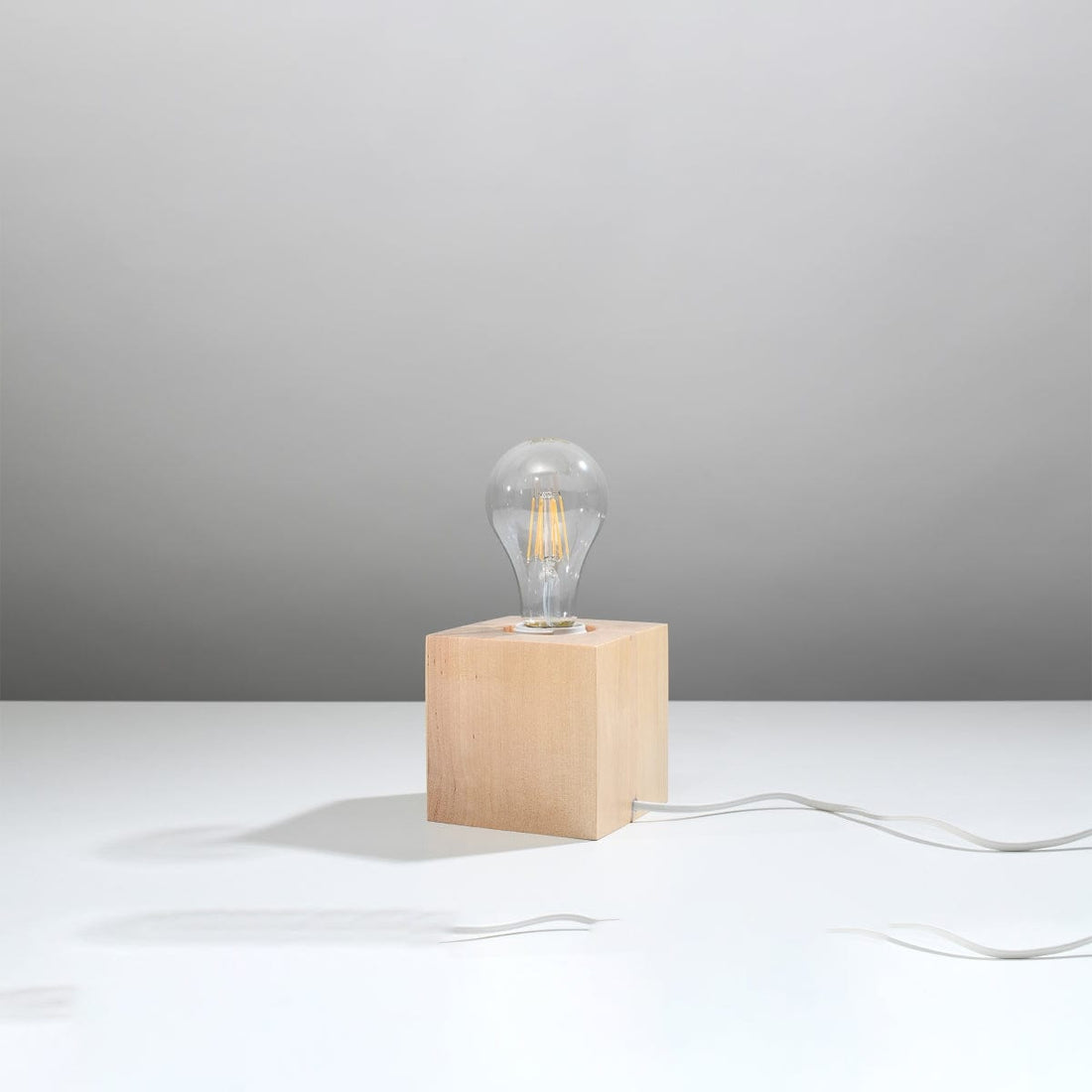 Naturalt Trä Bordslykta - Fyrkantig Minimalistisk Design - E27 Fattning - 10x10x10 cm