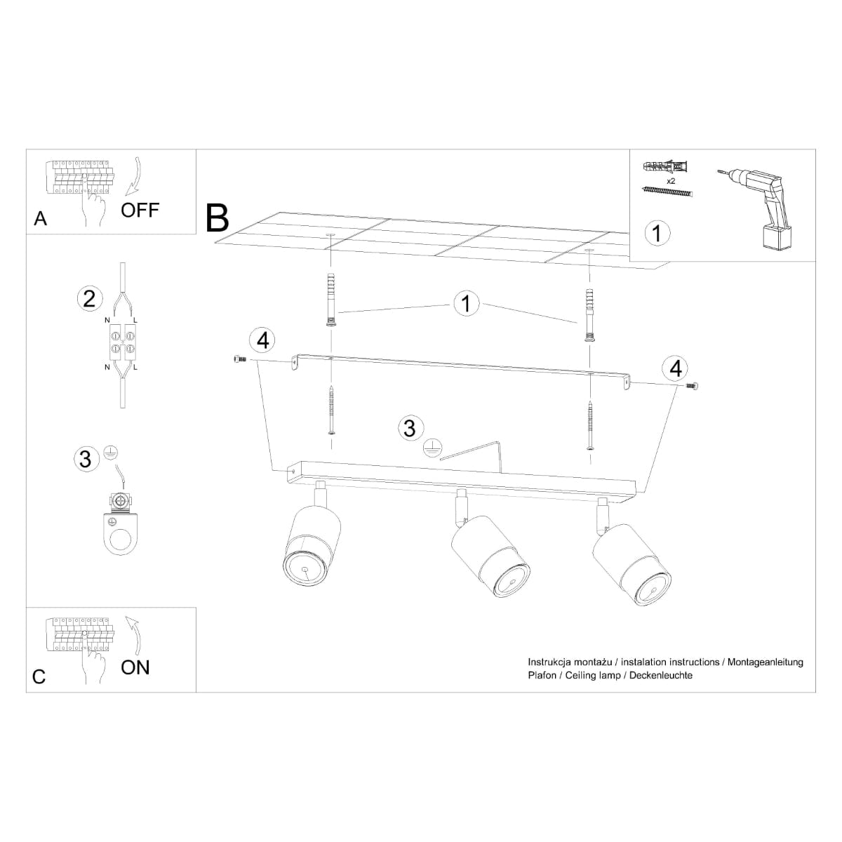 NERO Taklampa 3 Svart/Guld - Modern Loftdesign - Justerbara Armar - Kompatibel med GU10-lampor - Högkvalitativt Stål - Stylig och Funktionell