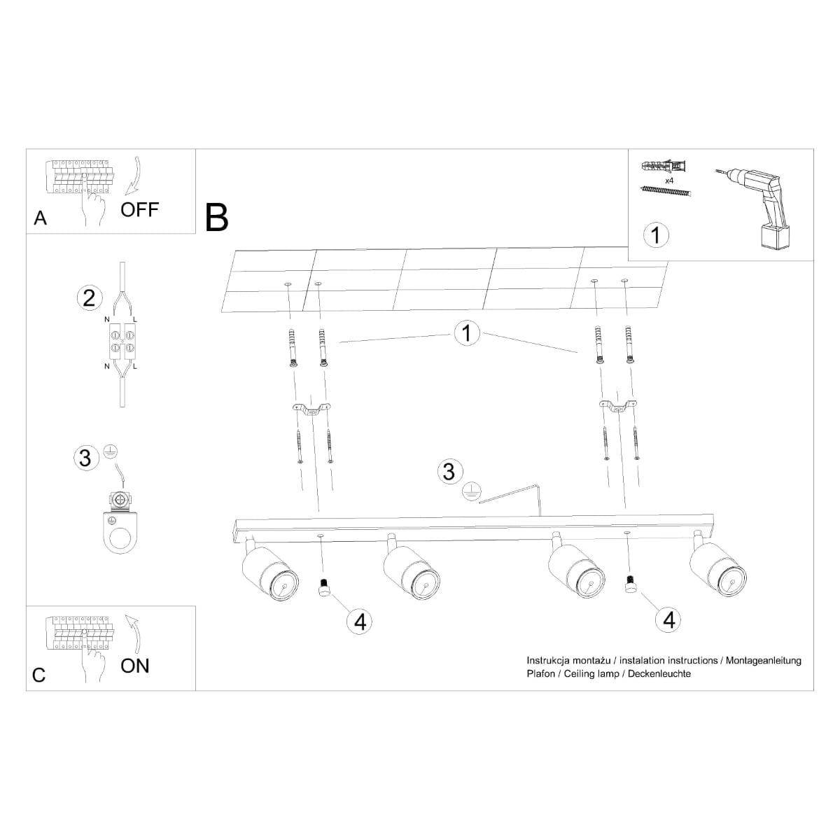 NERO Taklampa 4 Svart/Krom - Modern Loftdesign - Justerbara Armar - Kompatibel med GU10 Glödlampor - Högkvalitativt Stål - Stilren och Funktionell