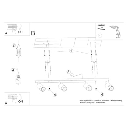 NERO Taklampa 4 Svart/Krom - Modern Loftdesign - Justerbara Armar - Kompatibel med GU10 Glödlampor - Högkvalitativt Stål - Stilren och Funktionell