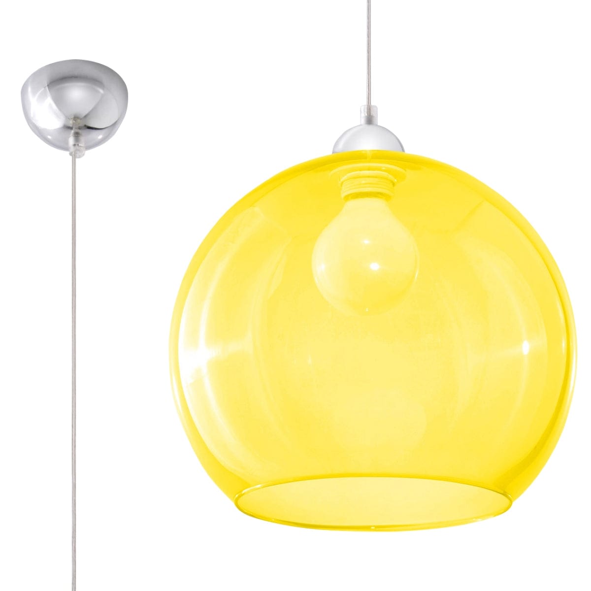 Pendellampa Ball - Gul Glasbollampa - Modern Hängande Lampa - Utbytbart E27 Lampa - Unik Glödeffekt - Lätt att Rengöra - Jämn Ljusspridning