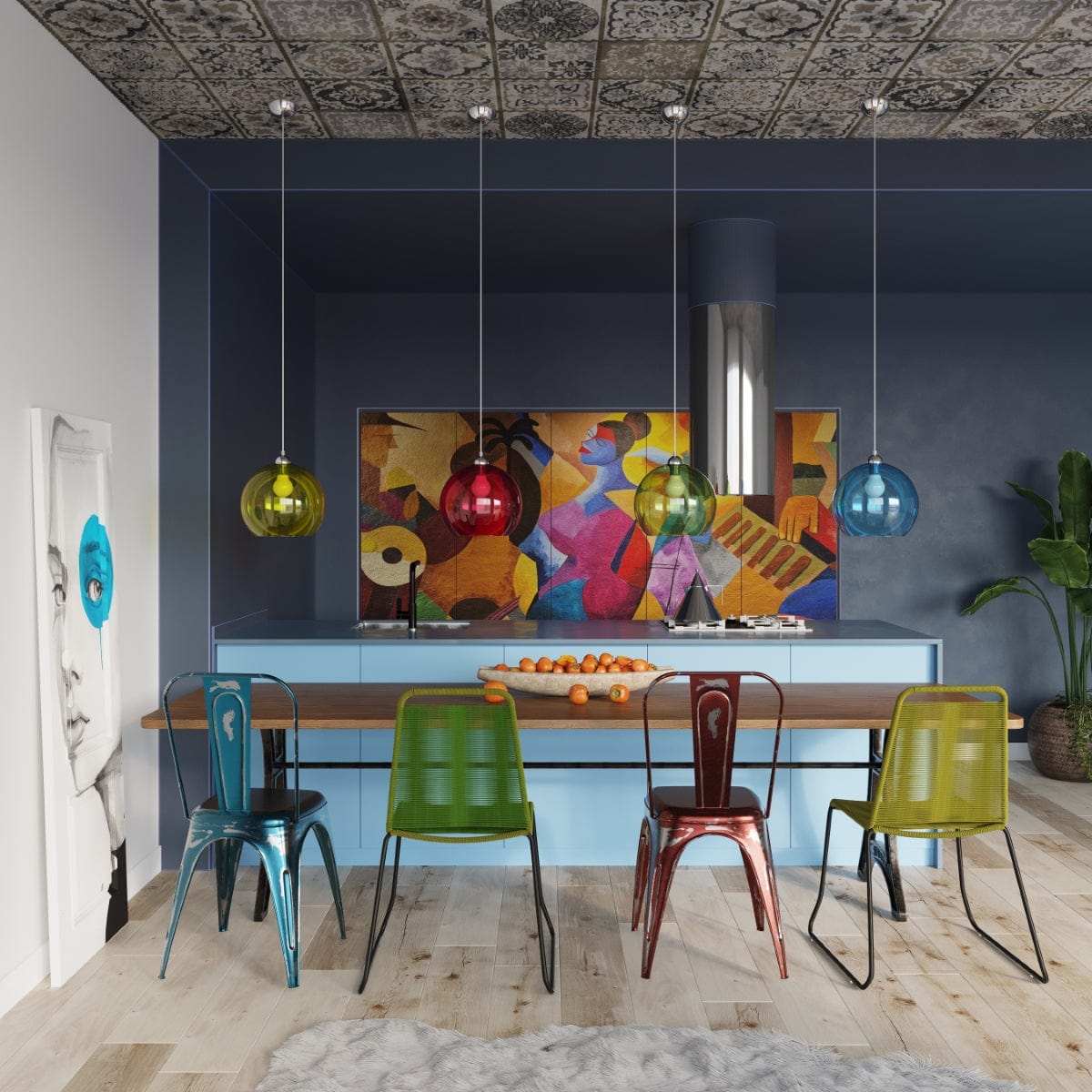 Pendellampa Ball - Gul Glasbollampa - Modern Hängande Lampa - Utbytbart E27 Lampa - Unik Glödeffekt - Lätt att Rengöra - Jämn Ljusspridning