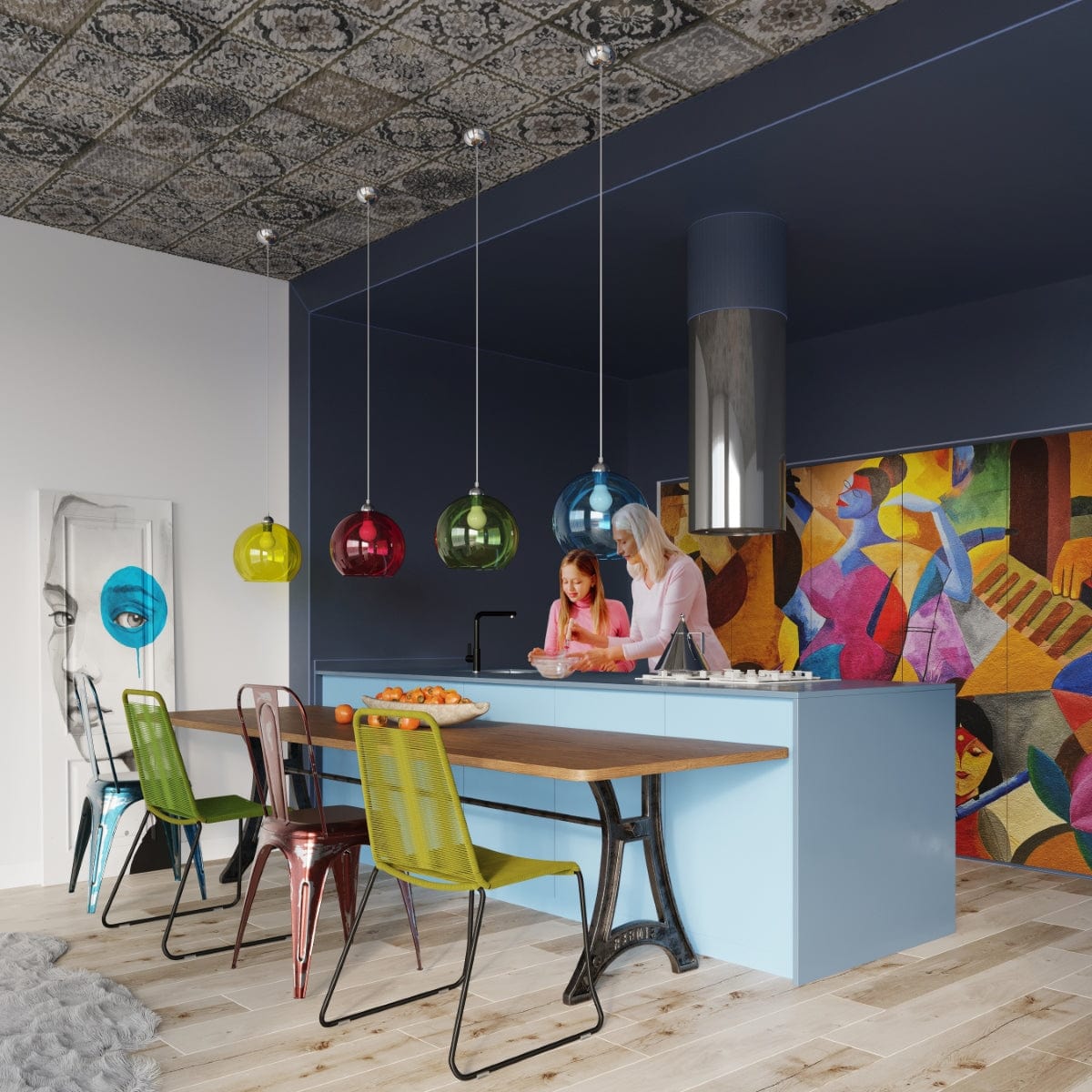 Pendellampa Ball - Gul Glasbollampa - Modern Hängande Lampa - Utbytbart E27 Lampa - Unik Glödeffekt - Lätt att Rengöra - Jämn Ljusspridning