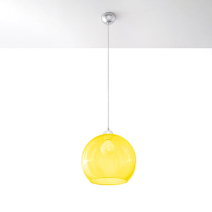 Pendellampa Ball - Gul Glasbollampa - Modern Hängande Lampa - Utbytbart E27 Lampa - Unik Glödeffekt - Lätt att Rengöra - Jämn Ljusspridning