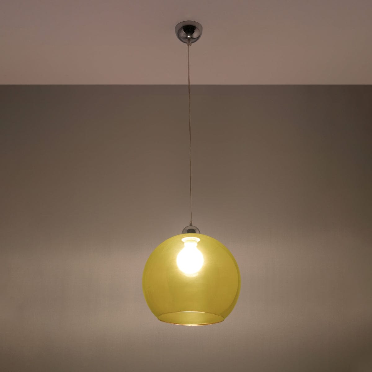 Pendellampa Ball - Gul Glasbollampa - Modern Hängande Lampa - Utbytbart E27 Lampa - Unik Glödeffekt - Lätt att Rengöra - Jämn Ljusspridning